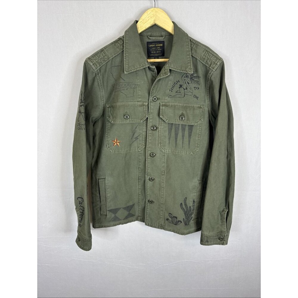 Lucky Brand Type L-5AC Military Jacket M Olive Graphic Utility Shirt California